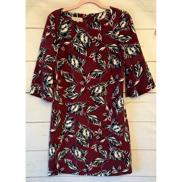 Hobbs London Dresses & Skirts - Hobbs London Burgundy Floral Bell Sleeve Shift Dress Size US 6 UK 10